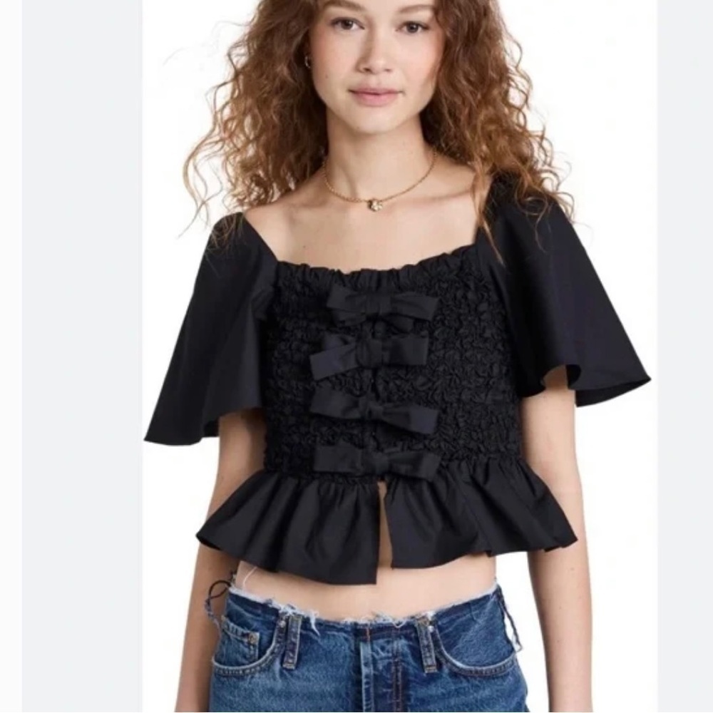 Mare Mare x Anthropologie Black Bow-Front Peplum Blouse Size XS - Picture 7 of 7